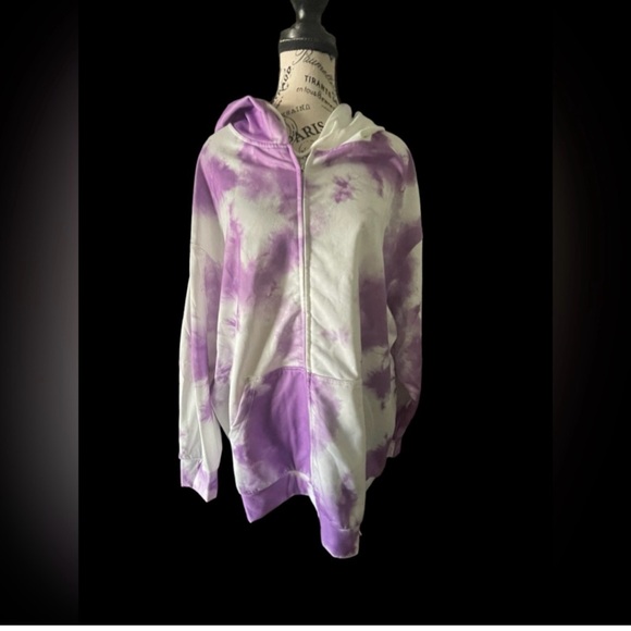 ORDER-PLUS CO LAVENDER & WHITE
OVERSIZED ZIP HOODIE - SZ M - Picture 1 of 5